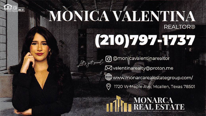 Monica Valentina, REALTOR with Monarca Realty business card